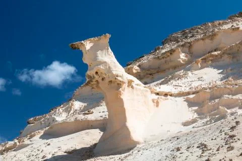 Eroding rock formations with holes in Jandia, Fuerteventura Foto stock