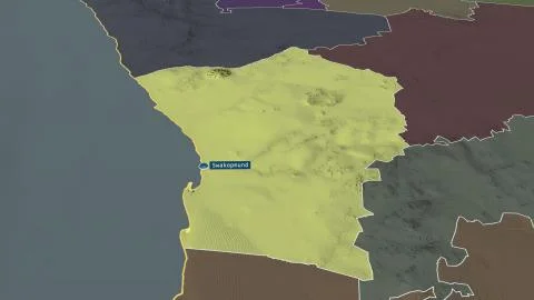 Erongo, Namibia. Colored and bumped map of the administrative division Illustrazione stock