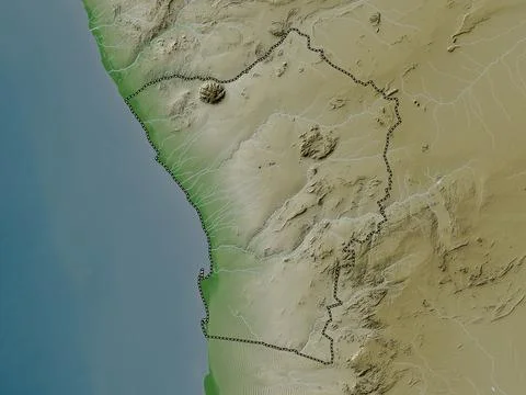 Erongo, Namibia. Elevation map colored in wiki style with lakes and rivers Stock Illustration