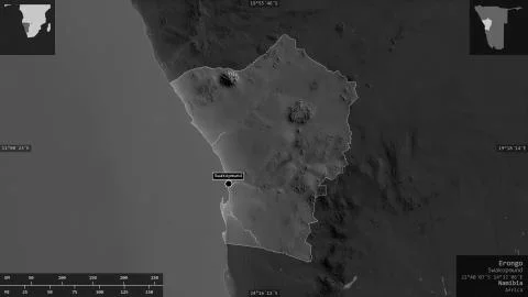 Erongo, Namibia. Grayscaled map with lakes and rivers Illustrazione stock