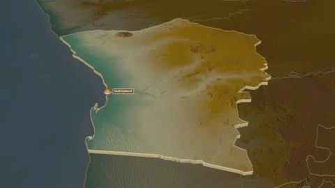 Erongo, Namibia. Topographic relief map with surface waters Illustrazione stock