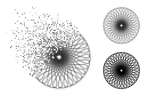 Erosion and Halftone Dot Round Guilloche Pattern Glyph Stock Illustration
