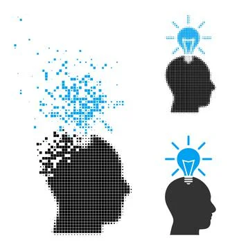 Erosion and Halftone Pixel Genius Bulb Icon Stock Illustration