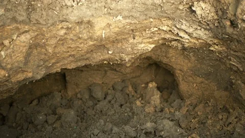 Erosion damage field subsoil tractor track hole pit soil inappropriately managed Stock Footage 214140478