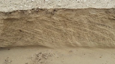 Erosion of sandy shore under influence of water and wind. Stock Footage 296215698