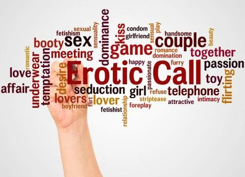 Erotic Call word cloud and hand with marker concept Stock Illustration