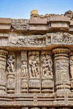 Erotic structure on the walls of temple while traveling to the world herita.. Stock Photos