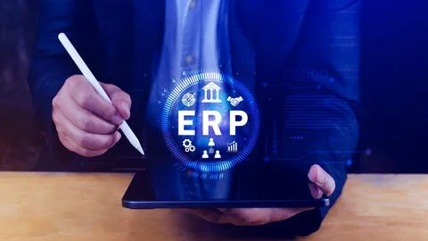ERP Concept, Enterprise resource planning concept, analyzing ERP system on .. Stock Photos