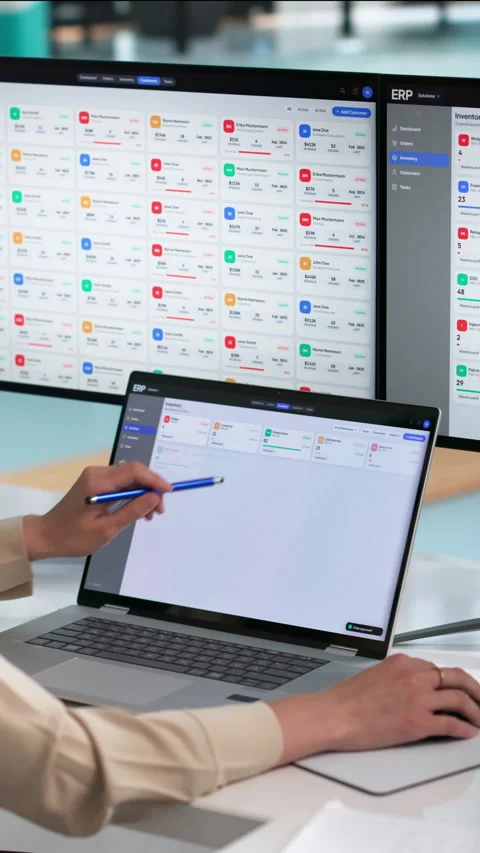 ERP Consultant Analyzes Enterprise Software Solutions On Laptop Stock Footage 338172089