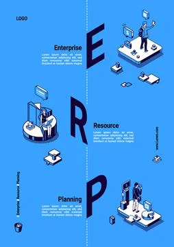 ERP, enterprise resource planning isometric poster Stock Illustration