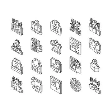 Erp Enterprise Resource Planning isometric icons set vector Stock Illustration
