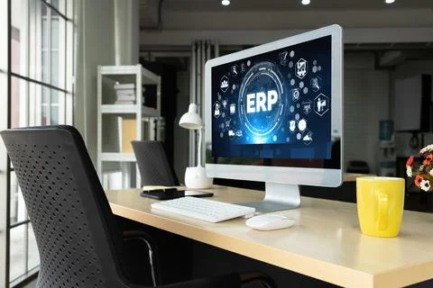 ERP enterprise resource planning software for modish business Stock Photos