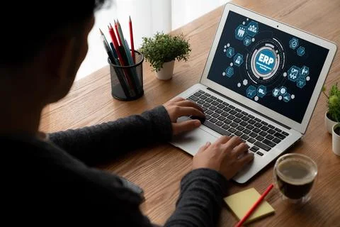 ERP enterprise resource planning software for modish business Stock Photos