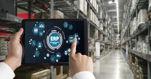 ERP enterprise resource planning software for modish business Stock Photos