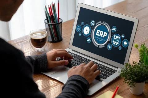 ERP enterprise resource planning software for modish business Stock Photos