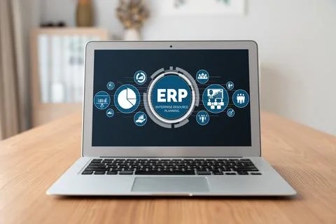 ERP enterprise resource planning software for modish business Stock Photos