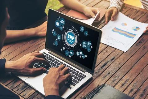 ERP enterprise resource planning software for modish business Stock Photos