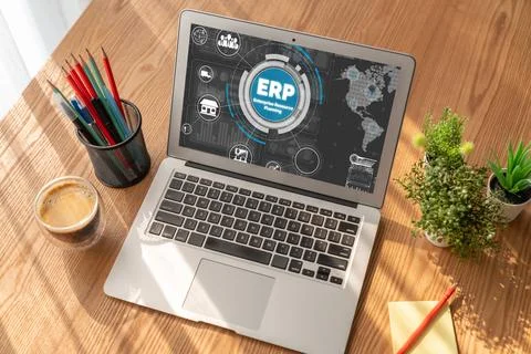 ERP enterprise resource planning software for modish business Stock Photos