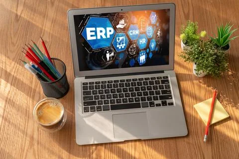 ERP enterprise resource planning software for modish business Stock Photos