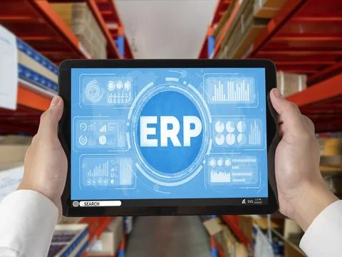 ERP enterprise resource planning software for modish business Stock Photos
