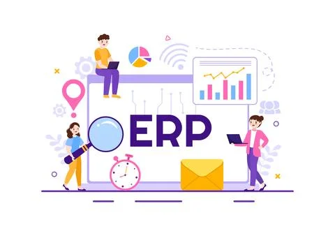 ERP Enterprise Resource Planning System Vector Illustration with Business I.. 스톡 일러스트