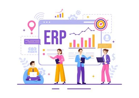 ERP Enterprise Resource Planning System Vector Illustration with Business I.. Stock Illustration