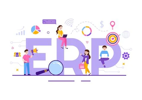 ERP Enterprise Resource Planning System Vector Illustration with Business I.. Stock Illustration