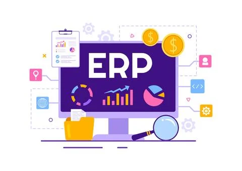 ERP Enterprise Resource Planning System Vector Illustration with Business I.. Stock Illustration