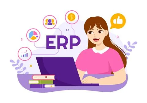 ERP Enterprise Resource Planning System Vector Illustration with Business I.. Stock Illustration
