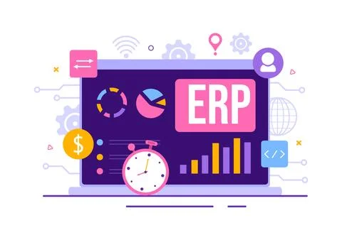 ERP Enterprise Resource Planning System Vector Illustration with Business I.. Stock Illustration