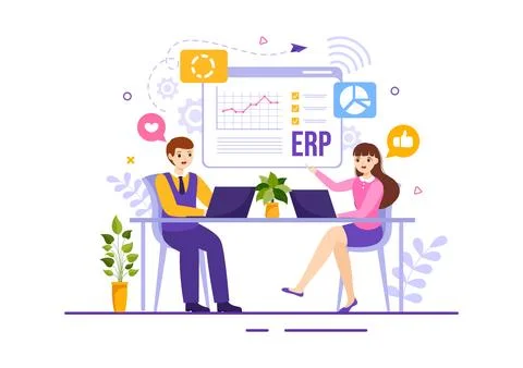 ERP Enterprise Resource Planning System Vector Illustration with Business I.. Stock Illustration