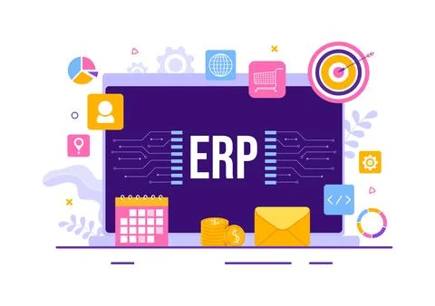 ERP Enterprise Resource Planning System Vector Illustration with Business I.. Stock Illustration