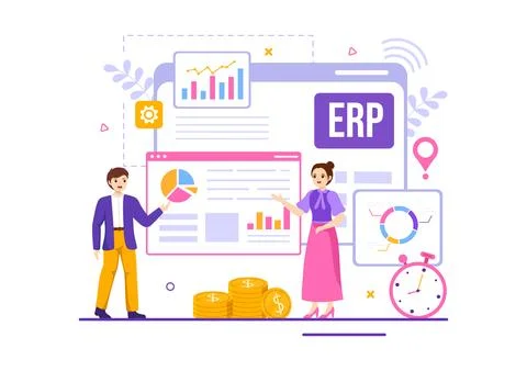 ERP Enterprise Resource Planning System Vector Illustration with Business I.. Stock Illustration