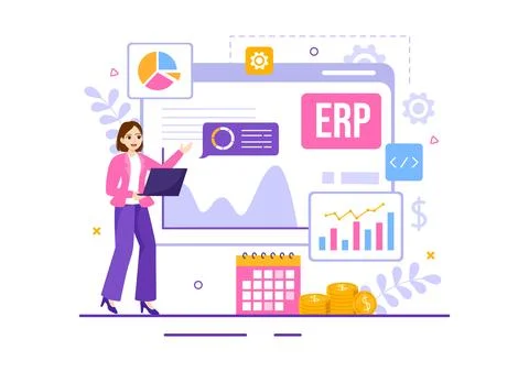 ERP Enterprise Resource Planning System Vector Illustration with Business I.. Stock Illustration