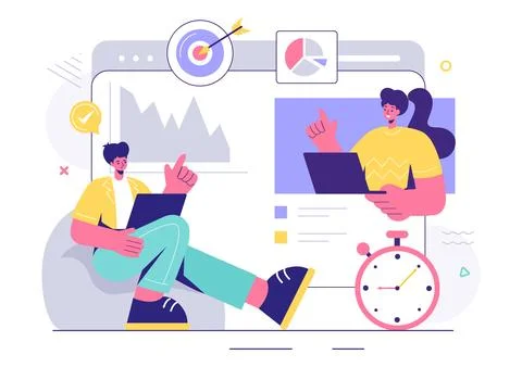 ERP Enterprise Resource Planning System Vector Illustration with Business I.. Stock Illustration