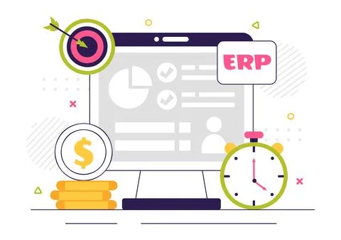 ERP Enterprise Resource Planning System Vector Illustration featuring Busin.. Stock Illustration