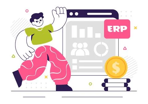 ERP Enterprise Resource Planning System Vector Illustration featuring Busin.. Illustrazione stock