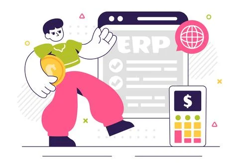 ERP Enterprise Resource Planning System Vector Illustration featuring Busin.. 스톡 일러스트