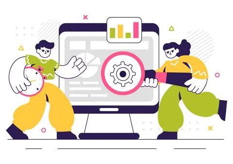 ERP Enterprise Resource Planning System Vector Illustration featuring Busin.. Stock Illustration