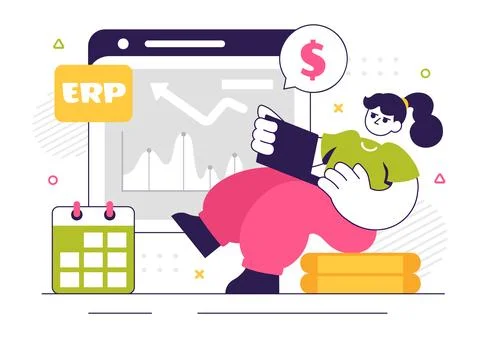 ERP Enterprise Resource Planning System Vector Illustration featuring Busin.. Stock Illustration