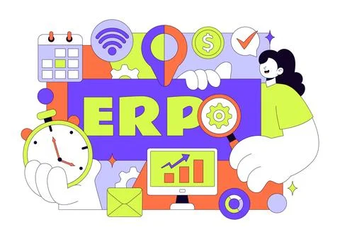 ERP Enterprise Resource Planning System Vector Illustration Featuring Busin.. Stock Illustration