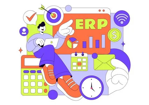 ERP Enterprise Resource Planning System Vector Illustration Featuring Busin.. Stock Illustration