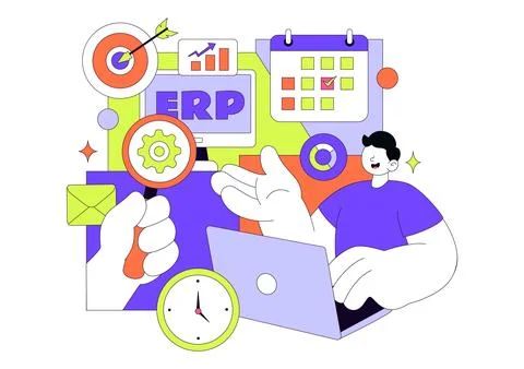 ERP Enterprise Resource Planning System Vector Illustration Featuring Busin.. Stock Illustration