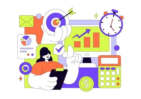 ERP Enterprise Resource Planning System Vector Illustration Featuring Busin.. Stock Illustration