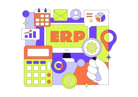 ERP Enterprise Resource Planning System Vector Illustration Featuring Busin.. Stock Illustration