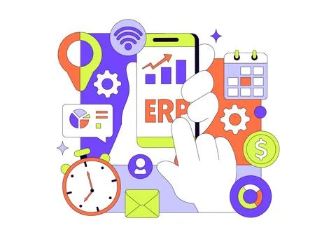 ERP Enterprise Resource Planning System Vector Illustration Featuring Busin.. Stock Illustration