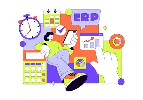 ERP Enterprise Resource Planning System Vector Illustration Featuring Busin.. 스톡 일러스트