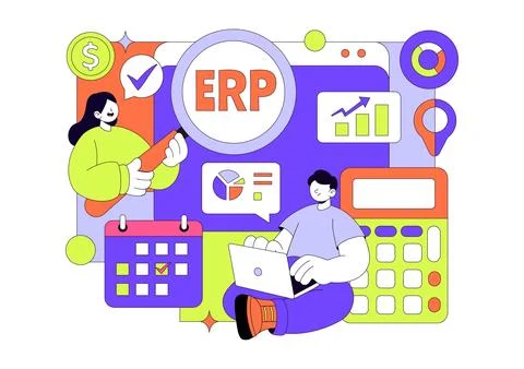 ERP Enterprise Resource Planning System Vector Illustration Featuring Busin.. 스톡 일러스트