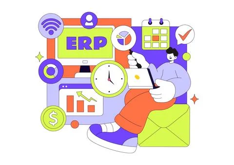 ERP Enterprise Resource Planning System Vector Illustration Featuring Busin.. Stock Illustration