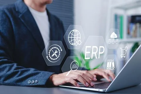 ERP Enterprise Resource Planning system concept. Stock Photos
